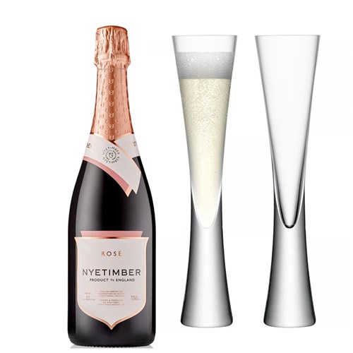 Nyetimber Rose English Sparkling Wine 75cl with LSA Moya Flutes